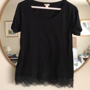 JCREW black tee with lace detailed bottom